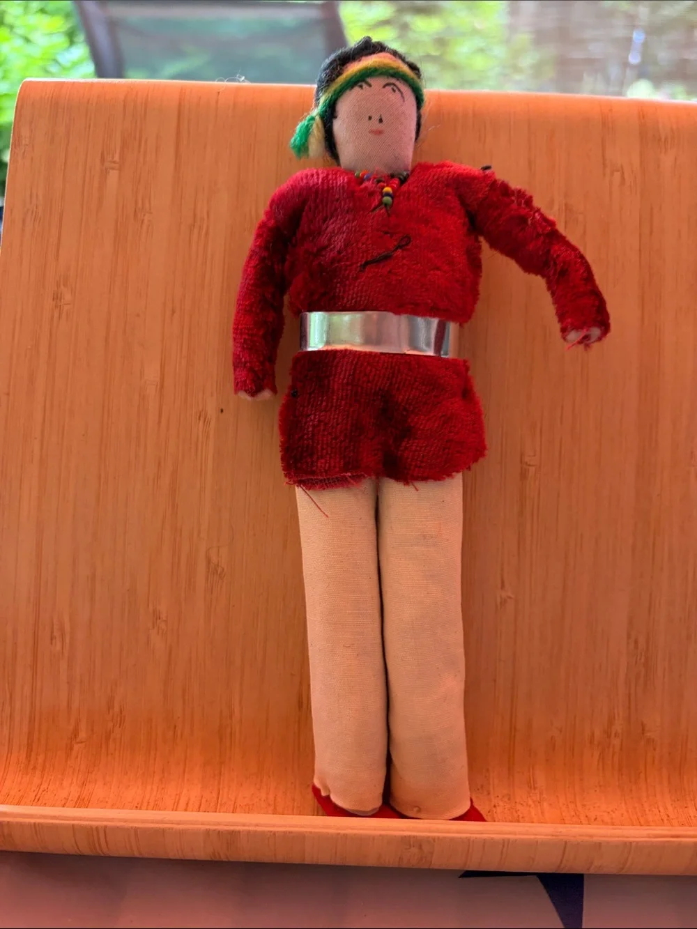 Handcrafted Red Cloth Doll with Beaded Necklace